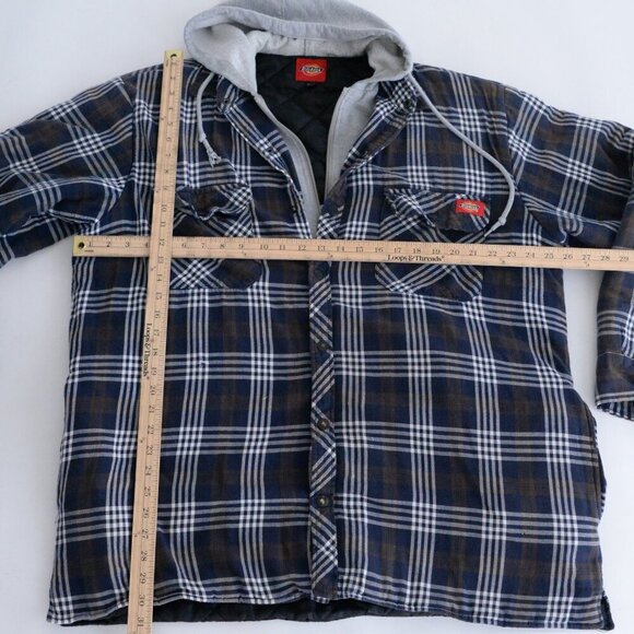 Dickies Blue White Checker Plaid Zip Up Built-in Hoodie Quilt Lined Shacket XL - Picture 3 of 11